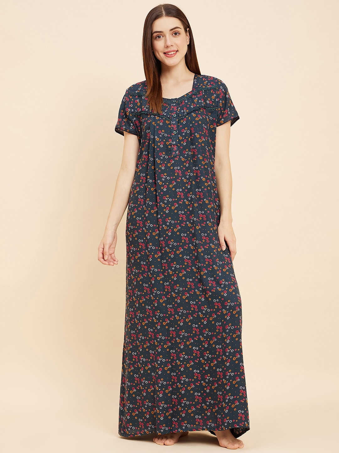 

Sweet Dreams Green Printed Cotton Maxi Nightdress