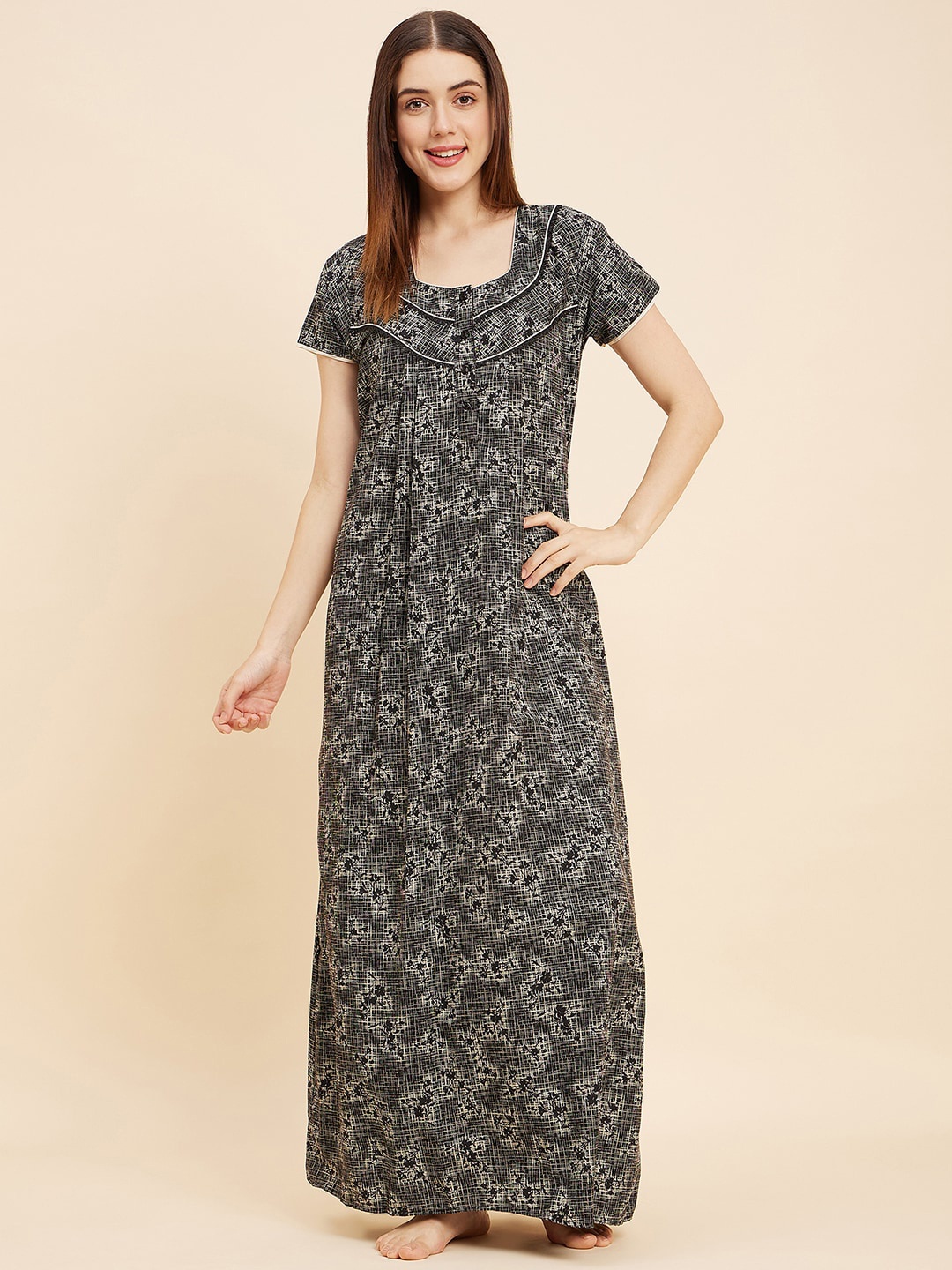 

Sweet Dreams Black Printed Maxi Nightdress