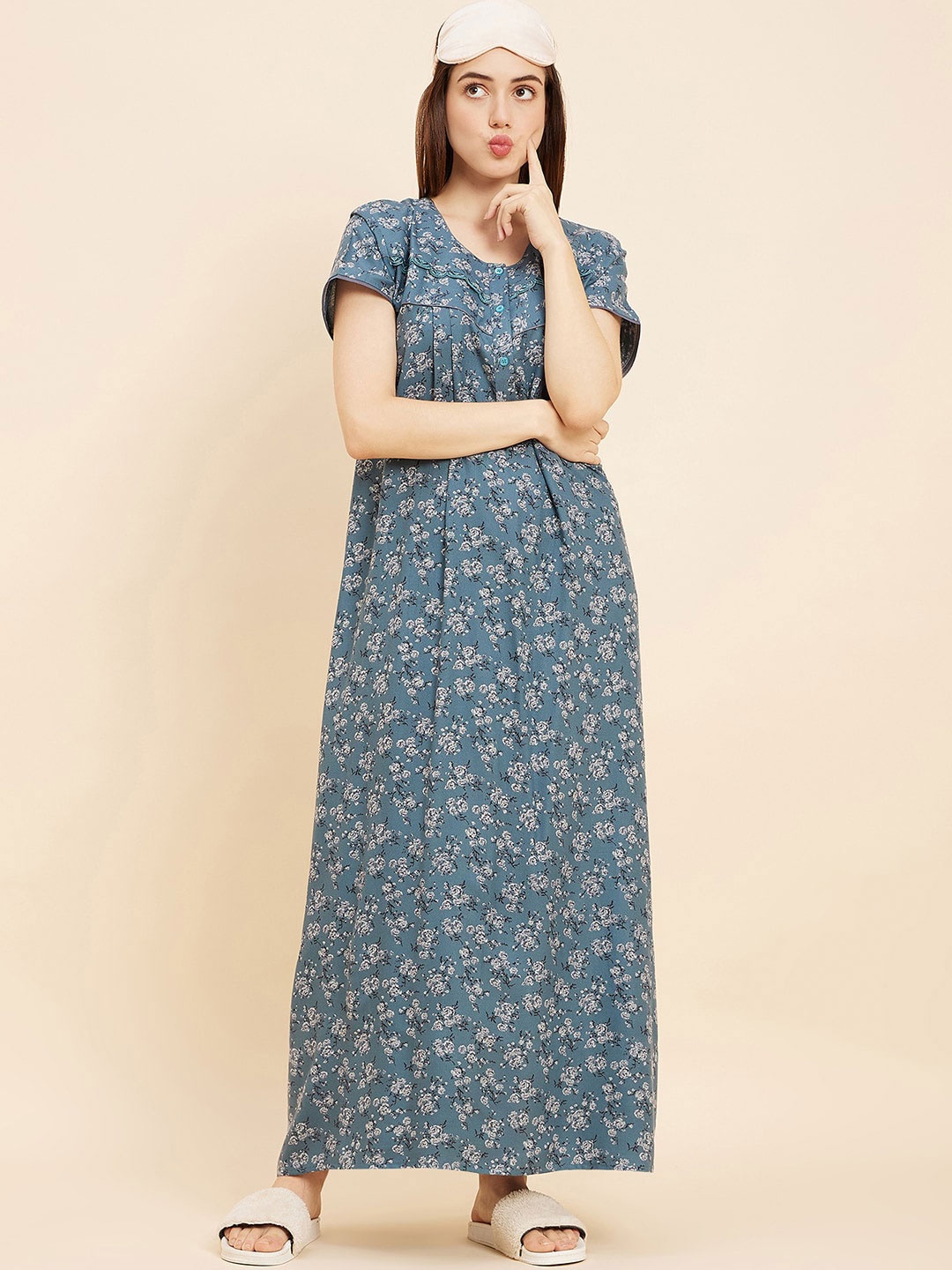 

Sweet Dreams Blue Printed Cotton Maxi Nightdress