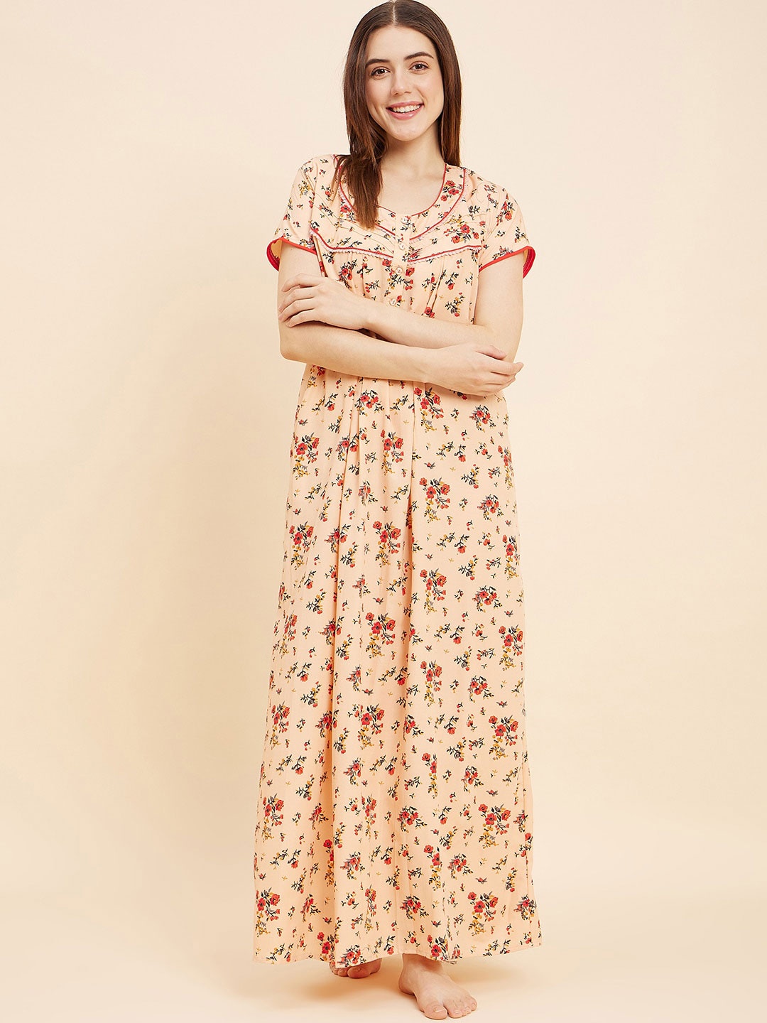 

Sweet Dreams Peach-Coloured Floral Printed Maxi Nightdress