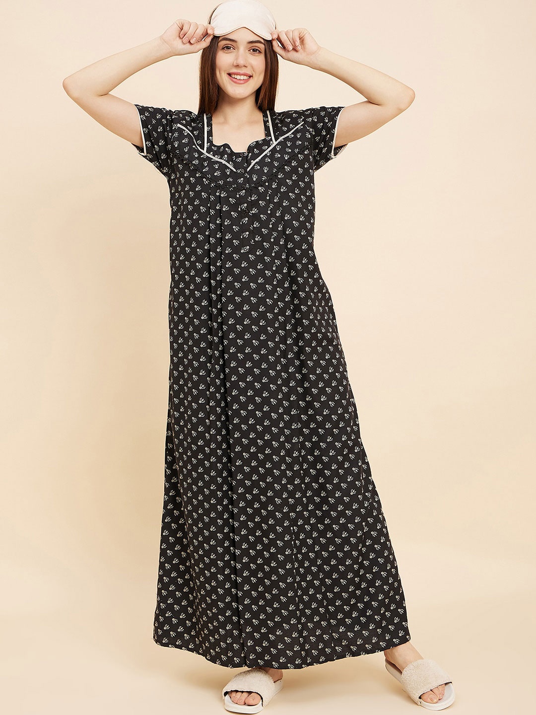 

Sweet Dreams Black Floral Printed Maxi Nightdress