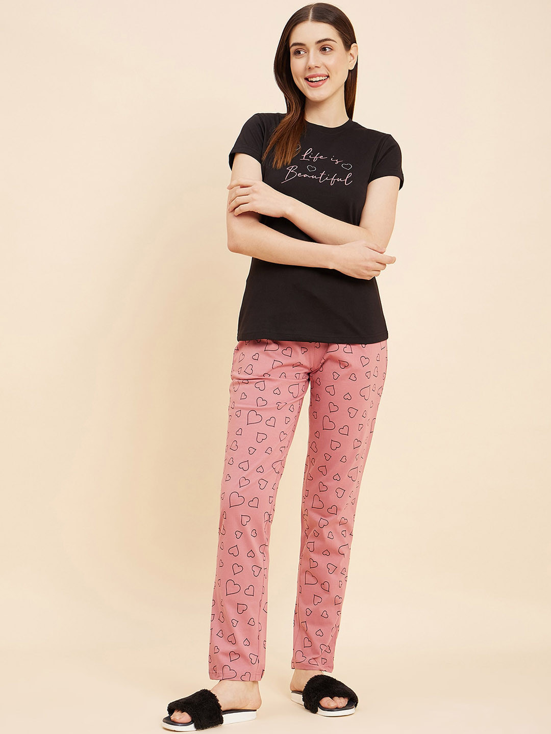 

Sweet Dreams Printed T-shirt & Pyjamas, Black