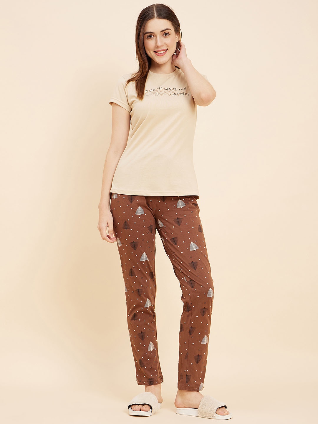 

Sweet Dreams Typography Printed Night suit, Beige