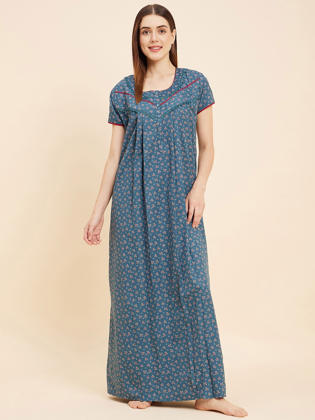 

Sweet Dreams Teal Printed Maxi Nightdress
