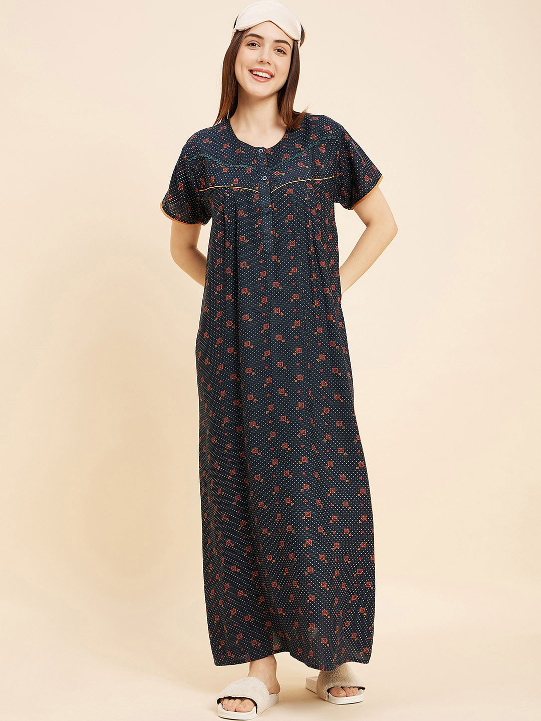 

Sweet Dreams Green Printed Cotton Maxi Nightdress