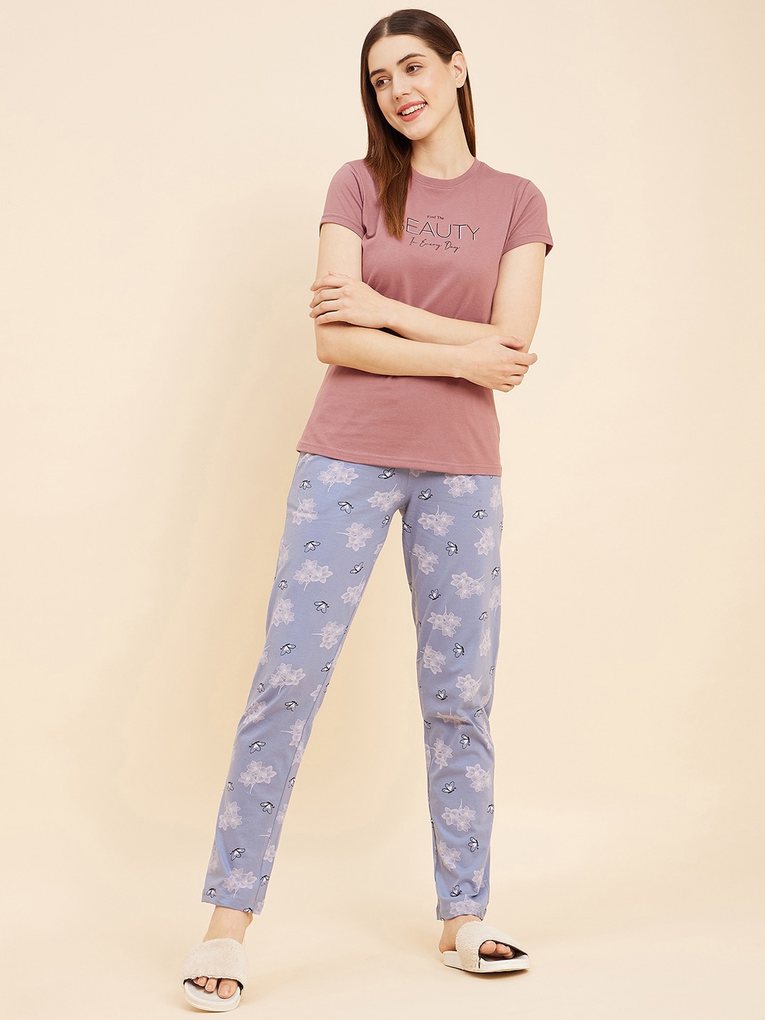 

Sweet Dreams Floral Printed Night suit, Pink