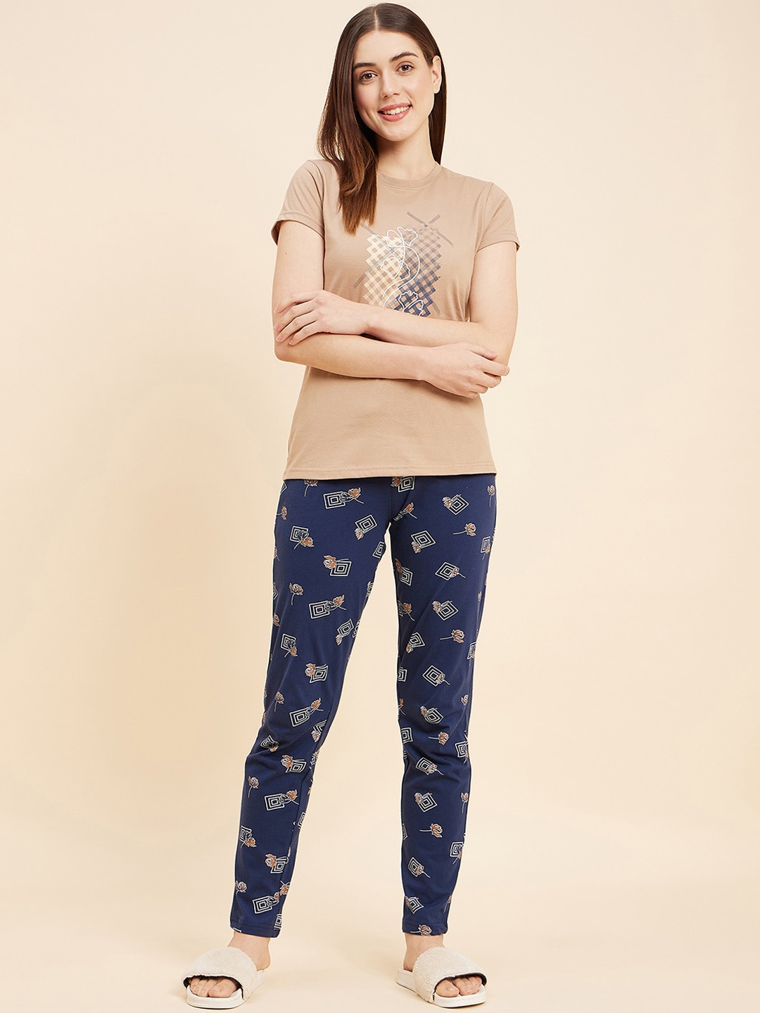 

Sweet Dreams Graphic Printed Night suit, Beige