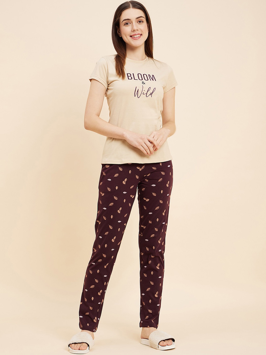 

Sweet Dreams Typography Printed Night suit, Beige