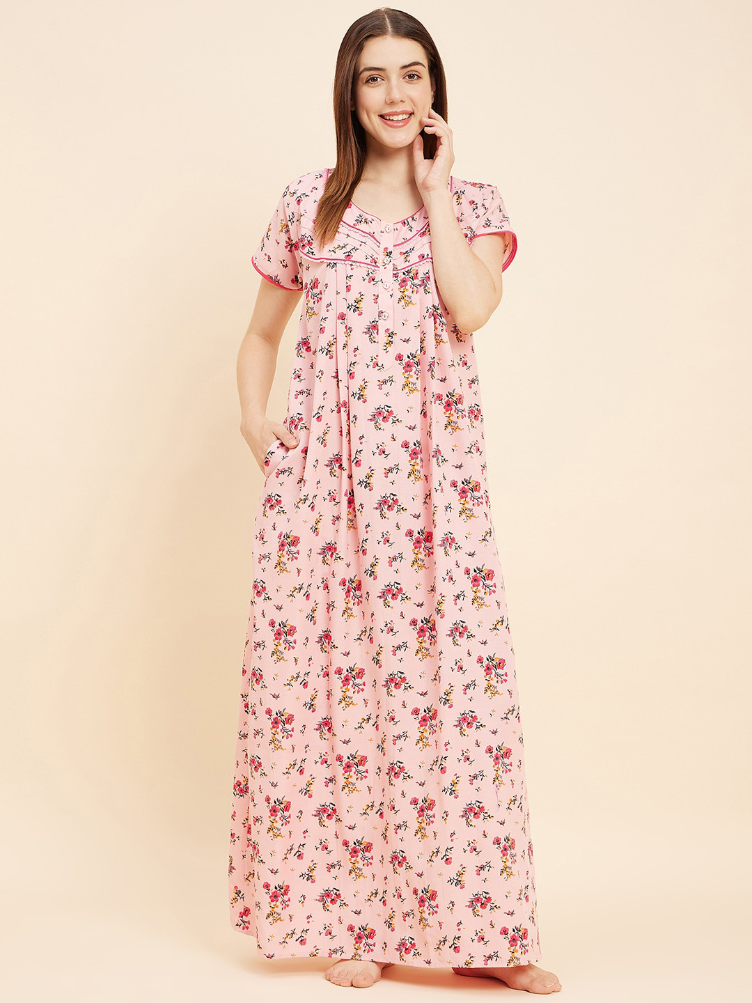 

Sweet Dreams Rose Pink Floral Printed Maxi Nightdress