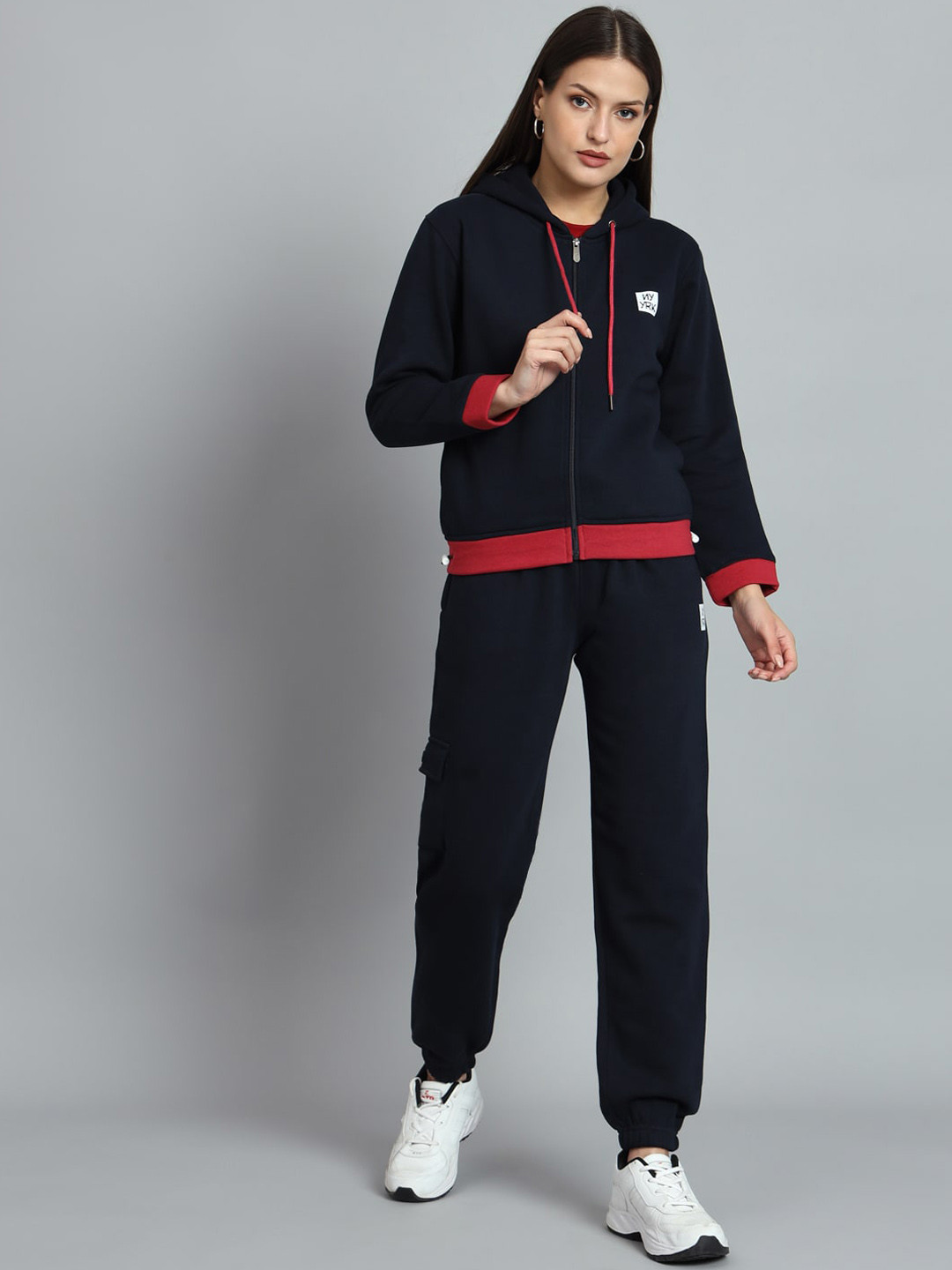 

ANTI CULTURE Hooded Mid-Rise Fleece Sports Tracksuit, Navy blue