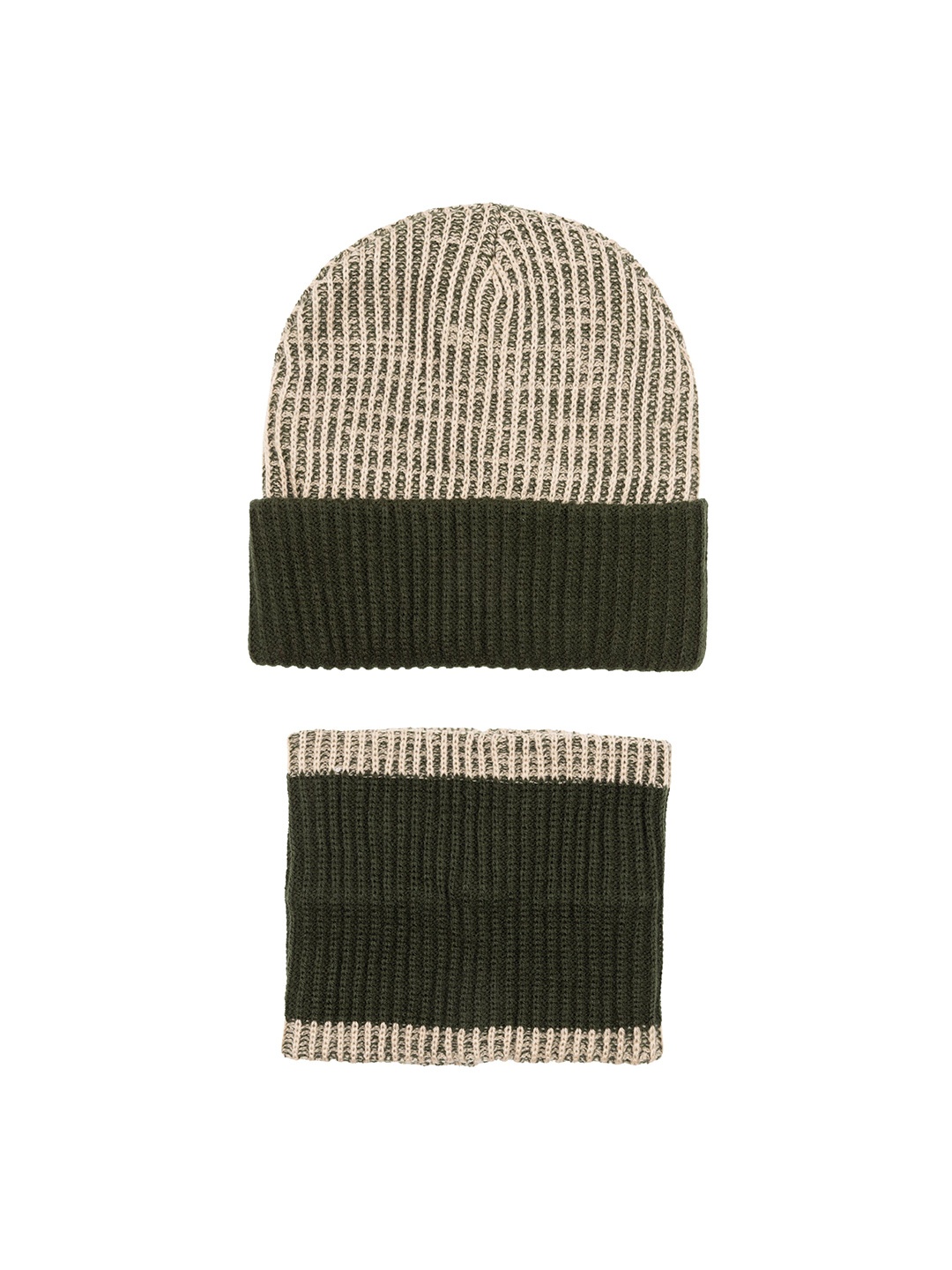 

Status Quo Men Self Design Acrylic Beanie & Muffler Set, Beige