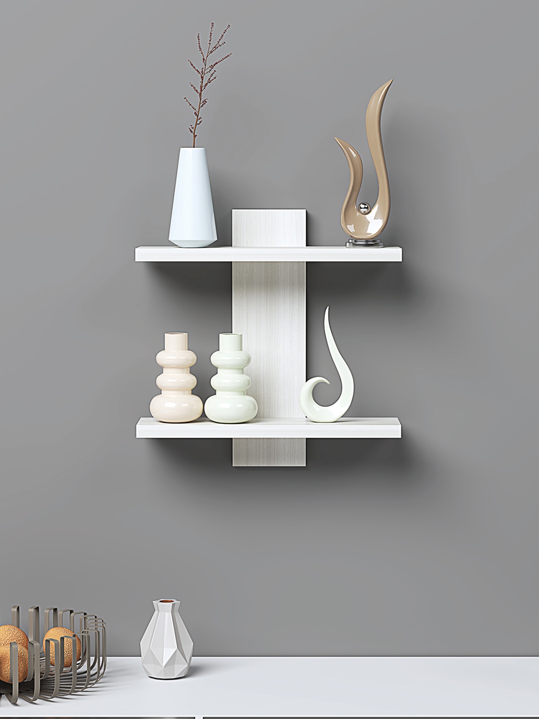 

RANDOM White Wood 2-Tier Wall Shelf