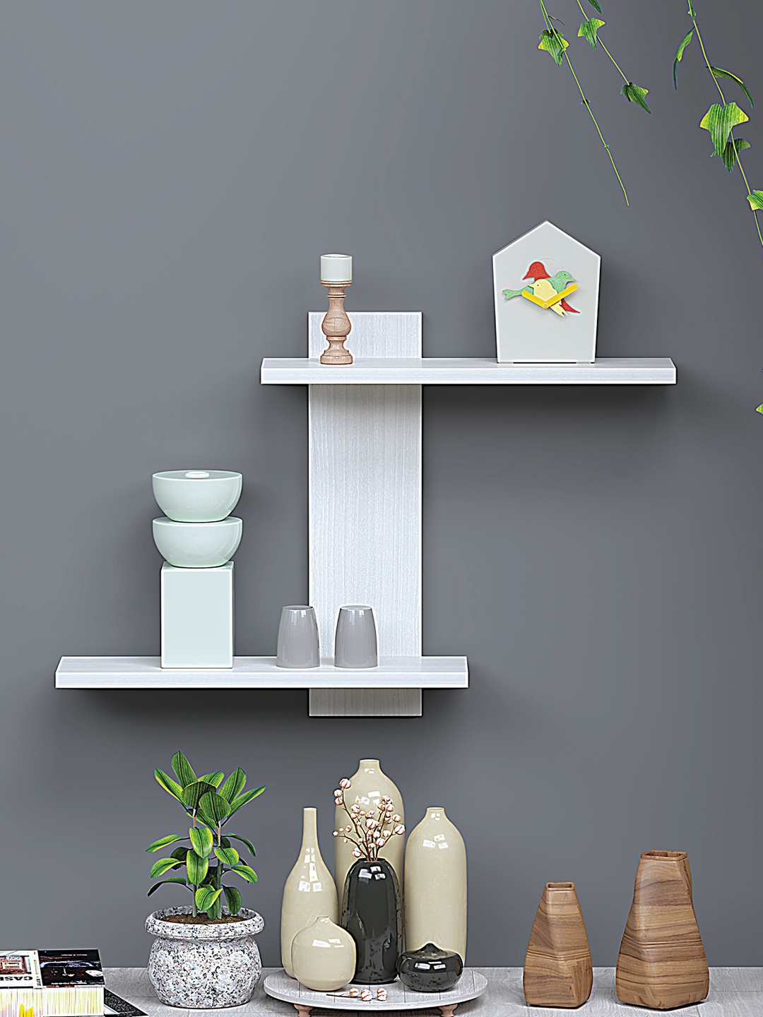 

RANDOM White Wood 2-Tier Wall Shelf