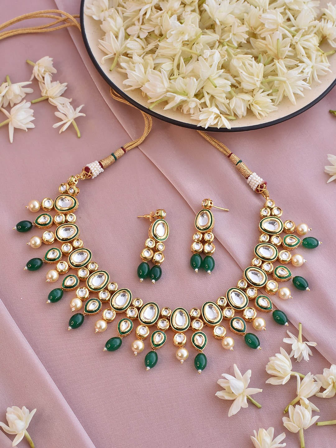 

Swabhimann Jewellery Kundan Studded & Beaded Necklace & Earrings, Green