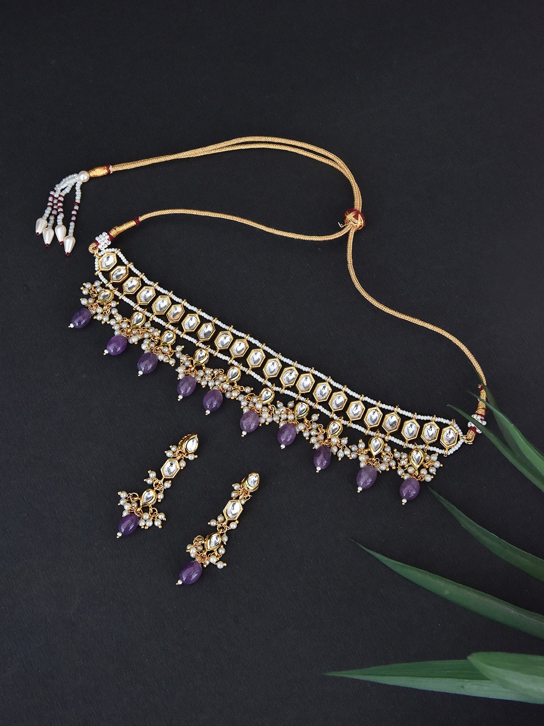 

Swabhimann Jewellery Gold Plated & Kundan Studded & Beaded Jewellery Set