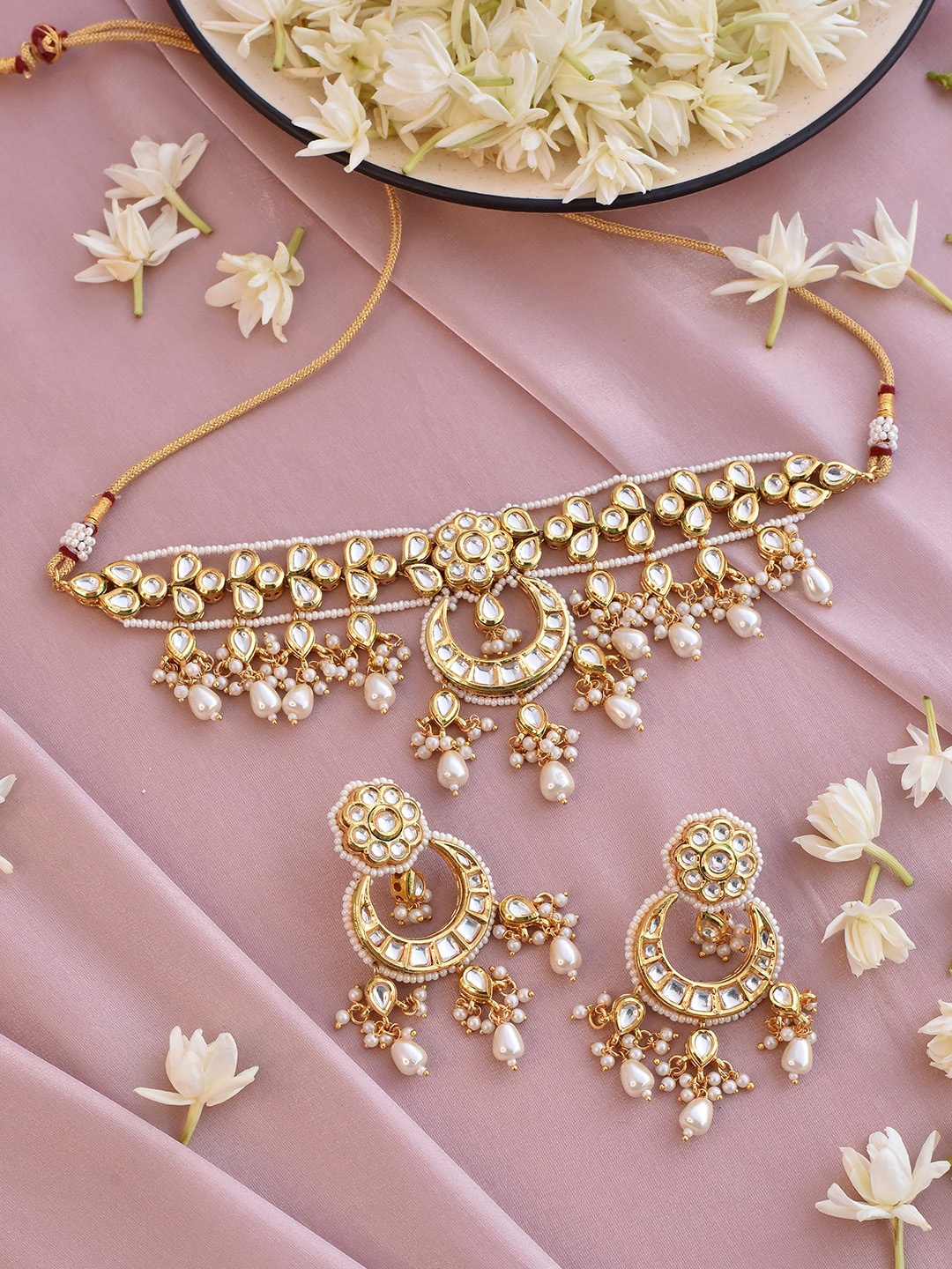 

Swabhimann Jewellery Kundan Studded & Beaded Jewellery Set, Gold