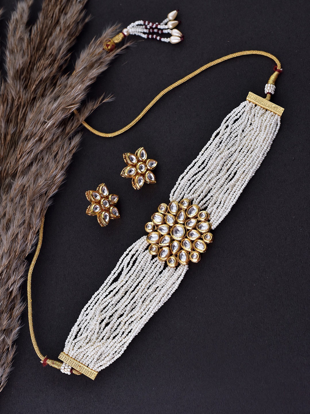 

Swabhimann Jewellery Kundan Studded & Beaded Jewellery Set, Gold
