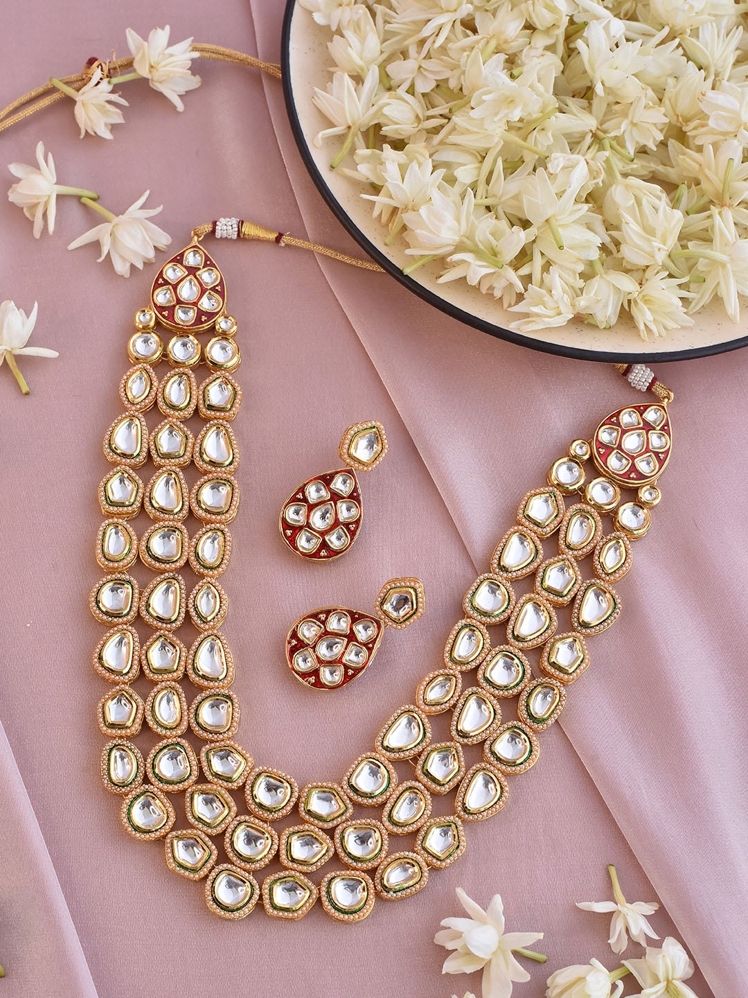 

Swabhimann Jewellery Kundan Studded Layered Necklace & Earrings, Gold