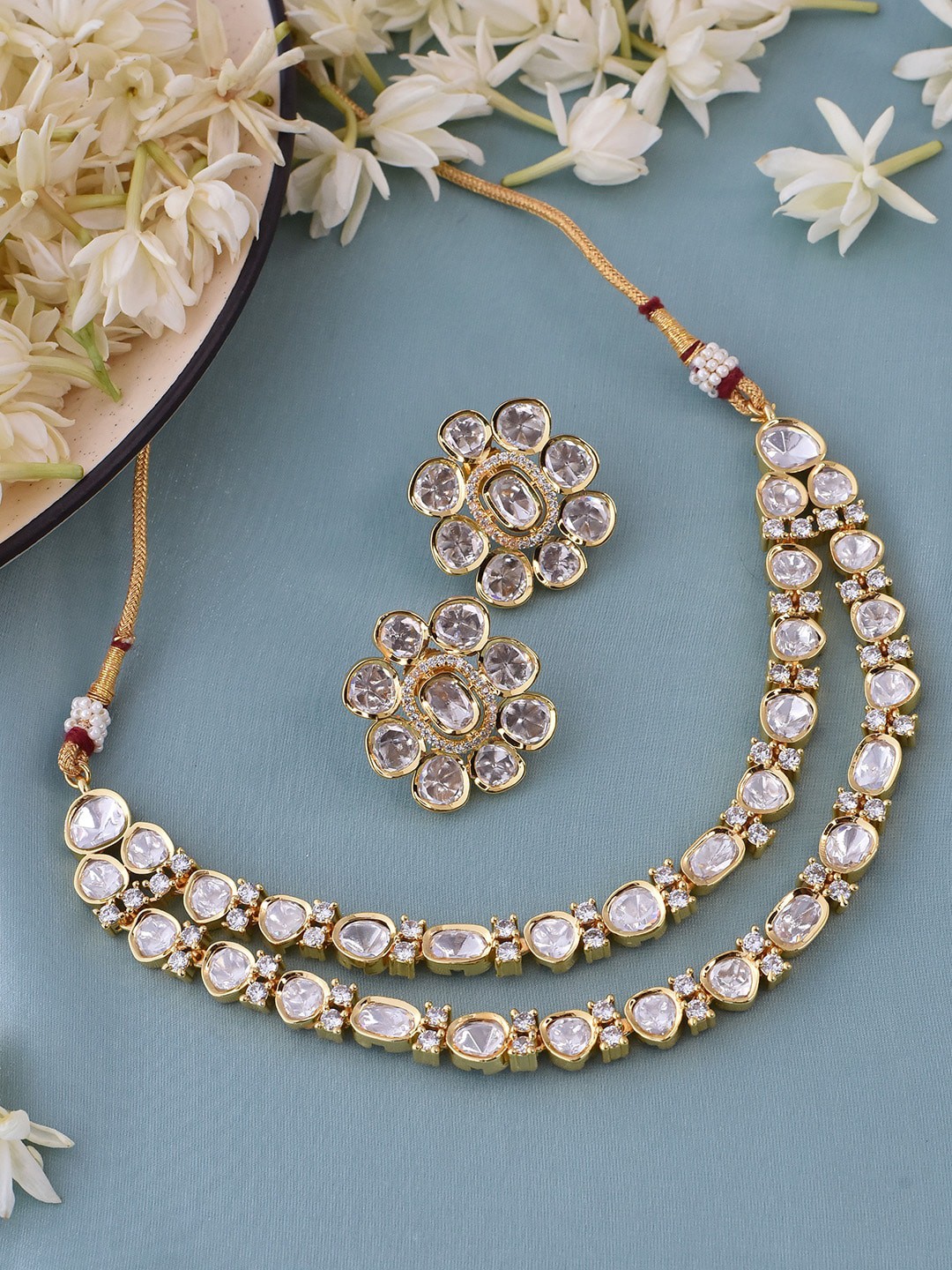 

Swabhimann Jewellery Gold-Plated Crystals Jewellery Set, White