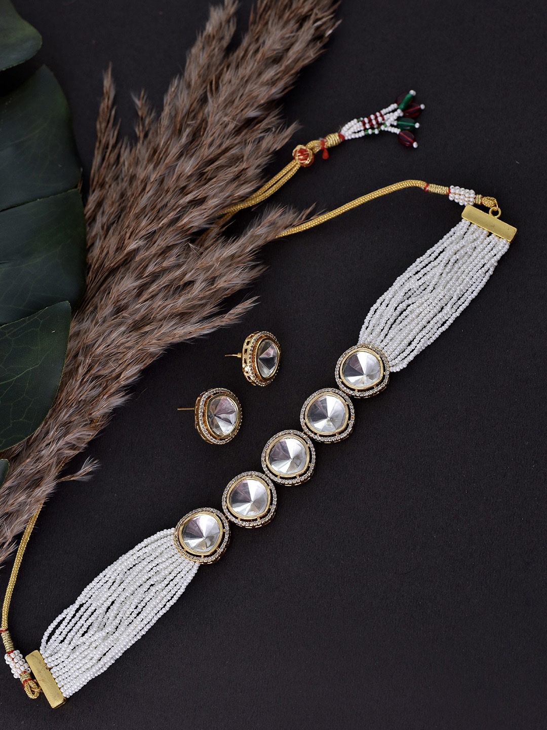 

Swabhimann Jewellery Kundan Studded & Beaded Jewellery Set, Gold