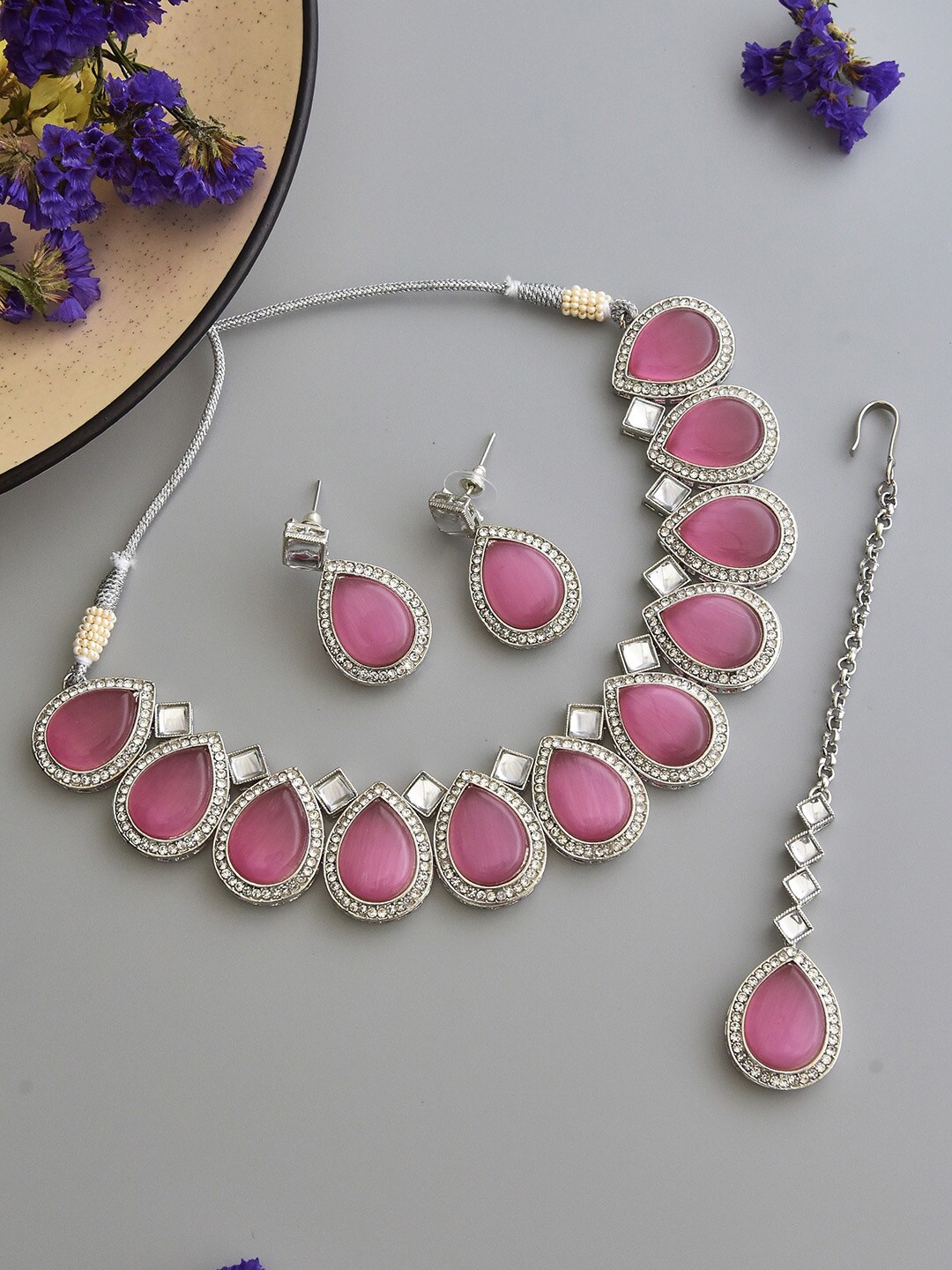 

Swabhimann Jewellery Silver Plated American Diamond Jewellery Set