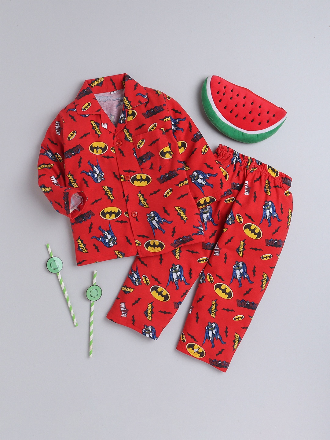 

FOURFOLDS Boys Printed Shirt with Lounge Pants, Red