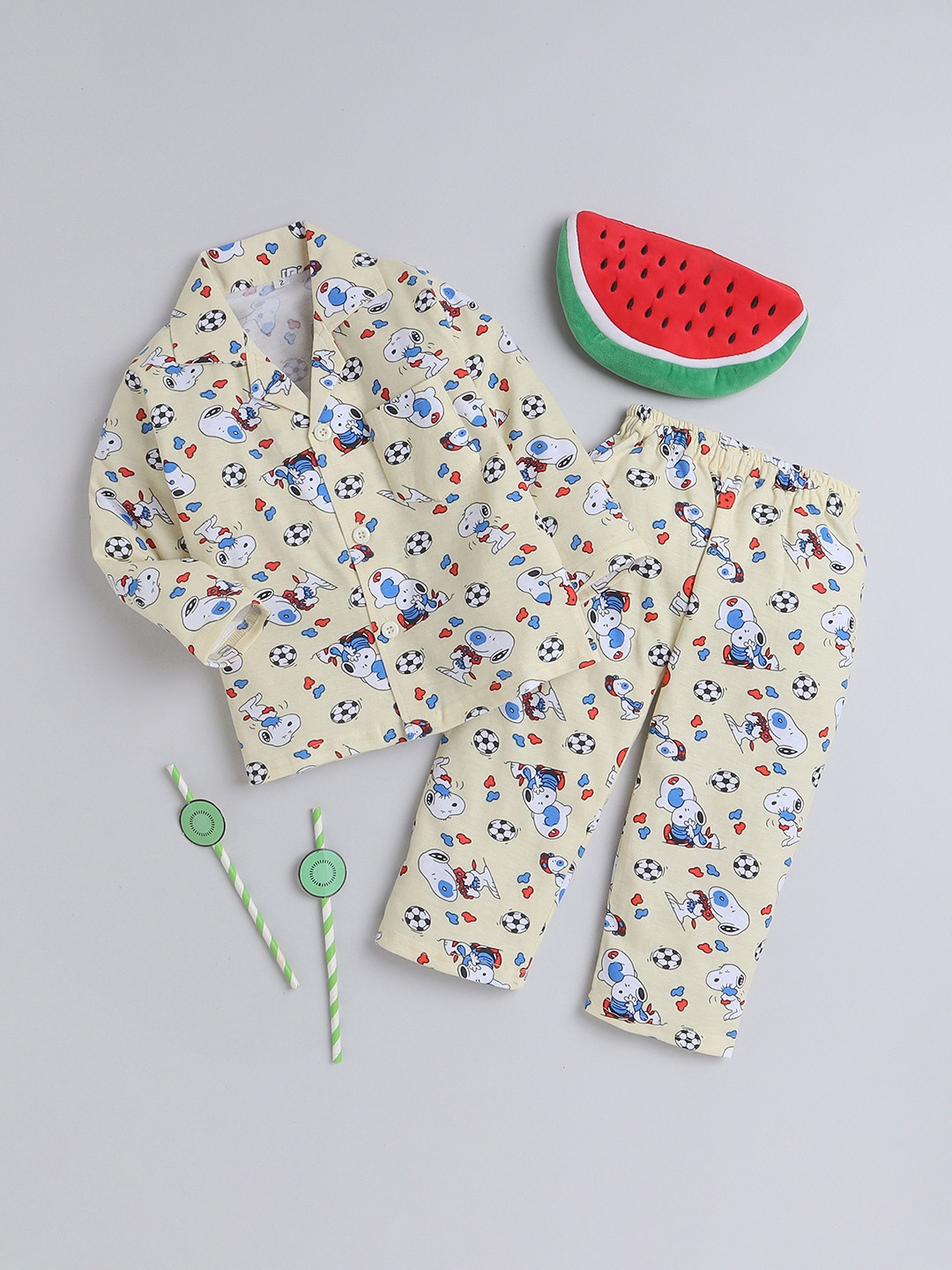 

FOURFOLDS Kids Snoppy Printed Shirt with Lounge Pants, Cream