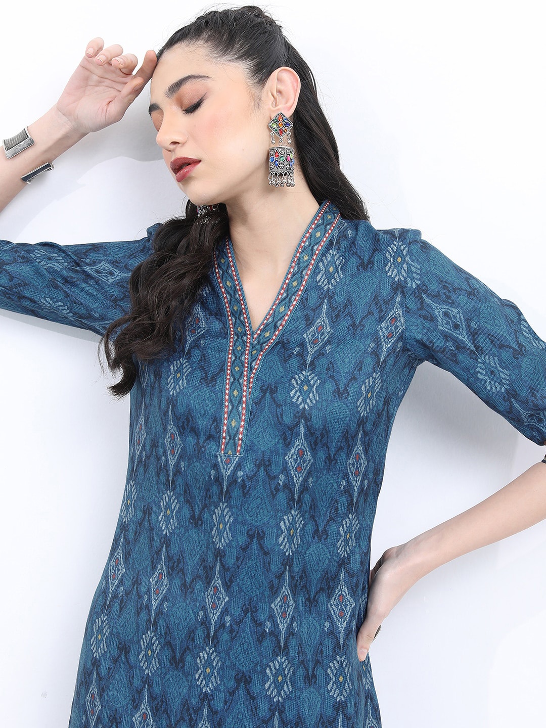 

KETCH Ethnic Motifs Printed Regular Straight Kurta with Palazzos, Blue