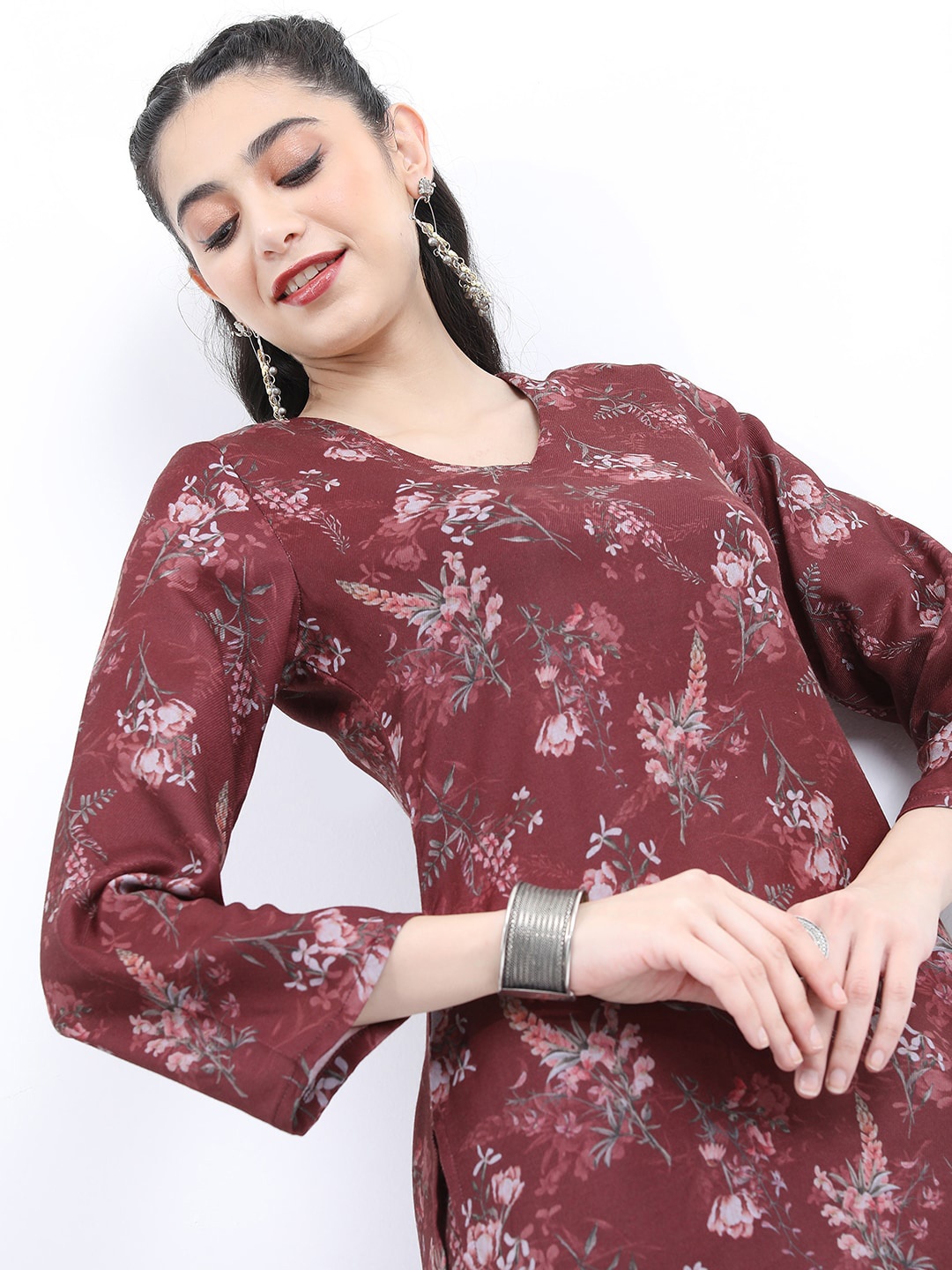 

KETCH Floral Printed Regular Kurta With Palazzos, Maroon