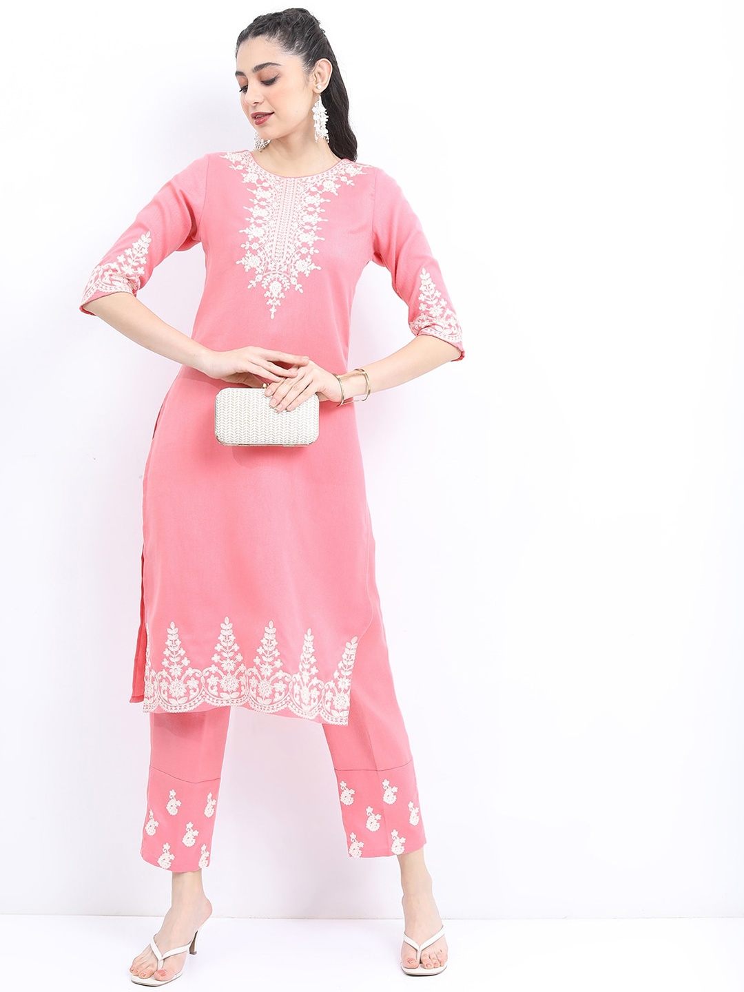 

KETCH Ethnic Motifs Yoke Design Thread Work Kurta With Palazzos, Pink