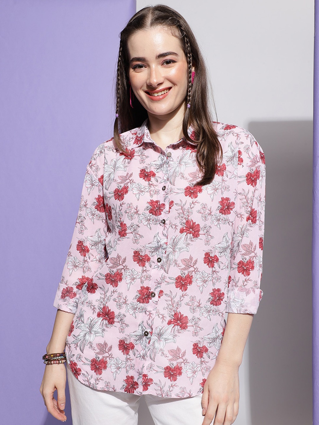 

J Turritopsis Classic Floral Printed Casual Shirt, White