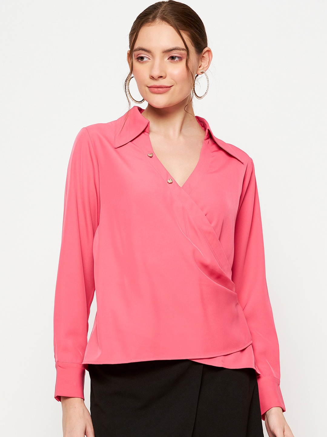 

CAMLA Shirt Collar Wrap Top, Rose gold