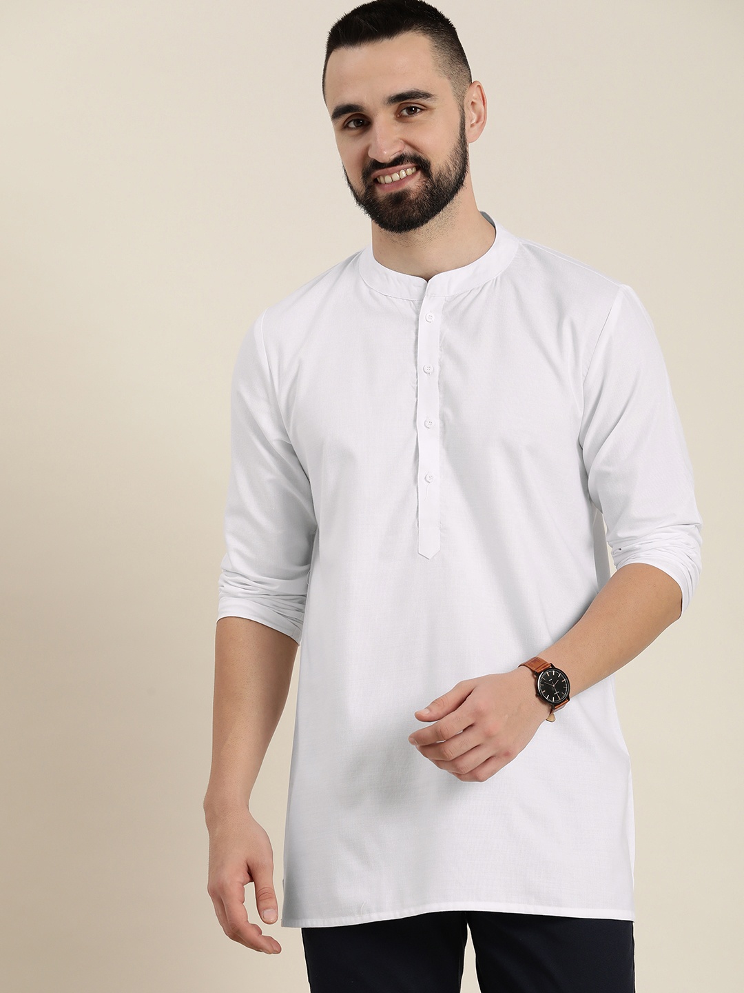 

HERE&NOW Men Mandarin Collar Kurta, White