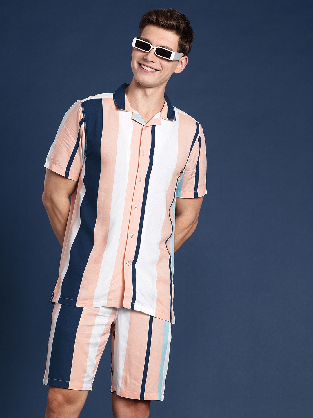 

Mast & Harbour Men Striped Co-Ords, Peach