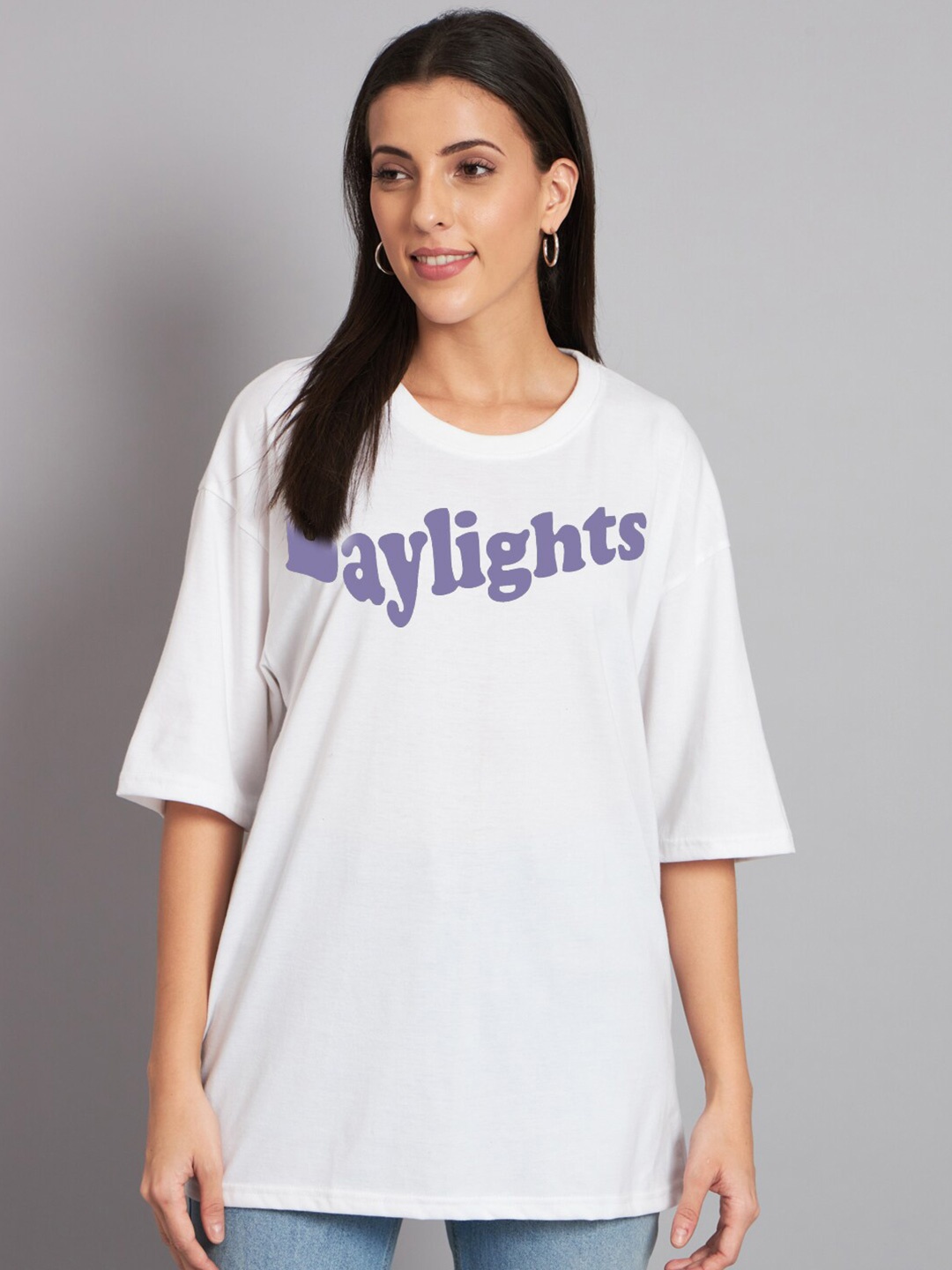 

Imsa Moda Typography Printed Drop-Shoulder Sleeves Cotton Oversized T-shirt, White