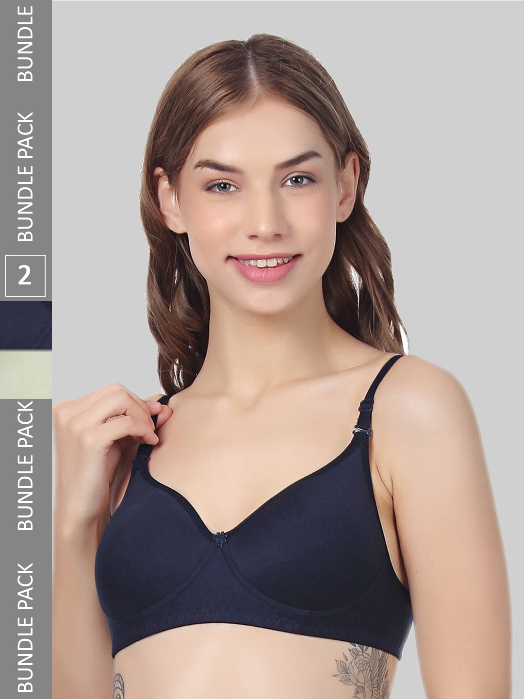 

FUNAHME Pack Of 2 Non-Wired Lightly Padded Seamless T-Shirt Bra With All Day Comfort, Navy blue