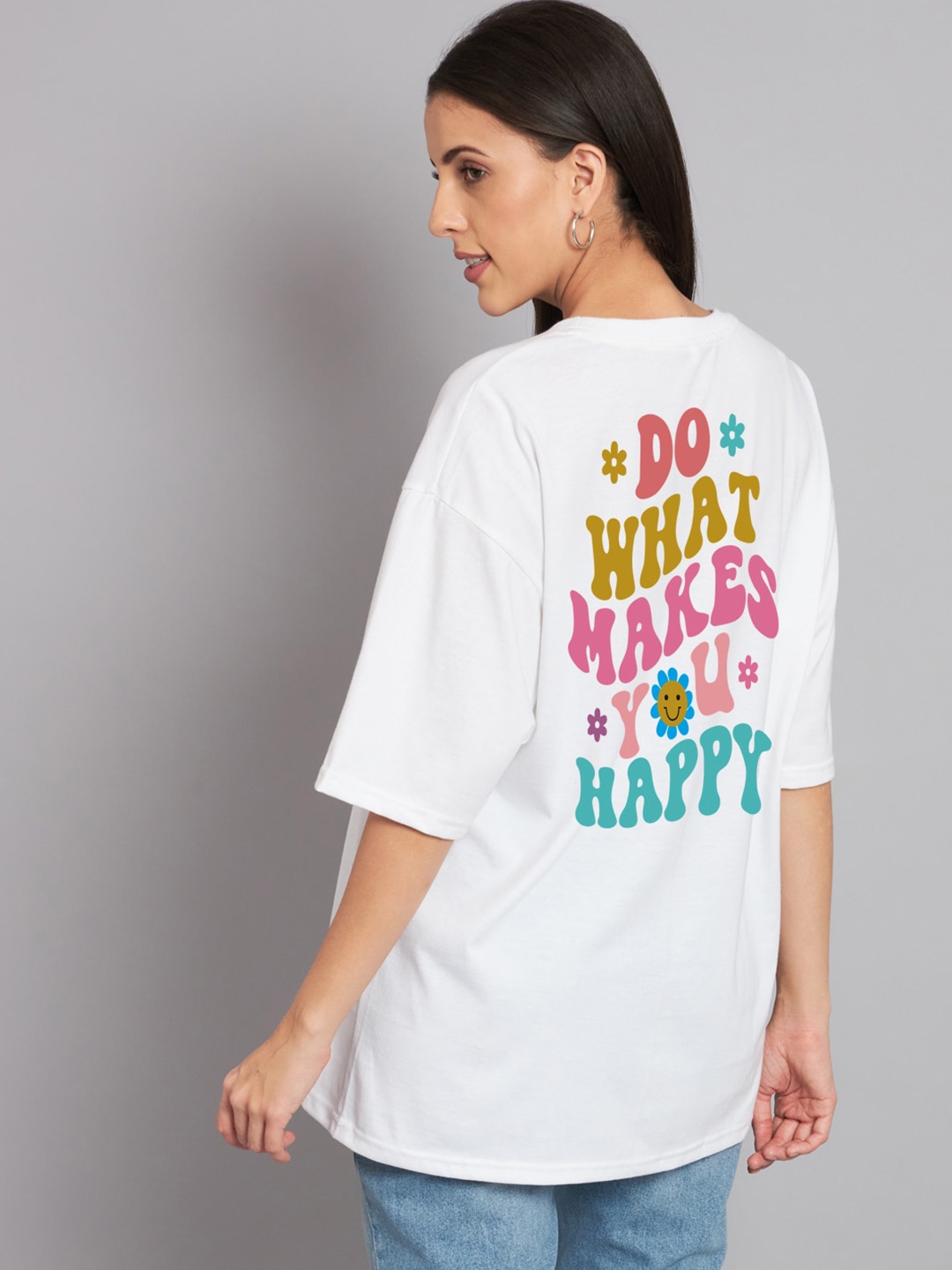 

Imsa Moda Typography Printed Drop-Shoulder Sleeves Cotton Oversized T-shirt, White