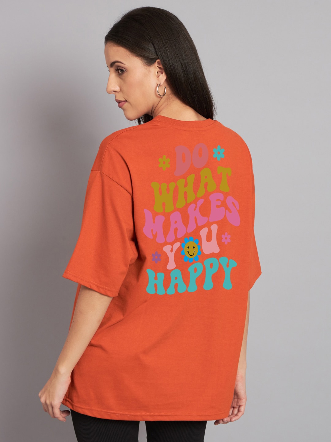 

Imsa Moda Typography Printed Drop-Shoulder Sleeves Cotton Oversized T-shirt, Orange