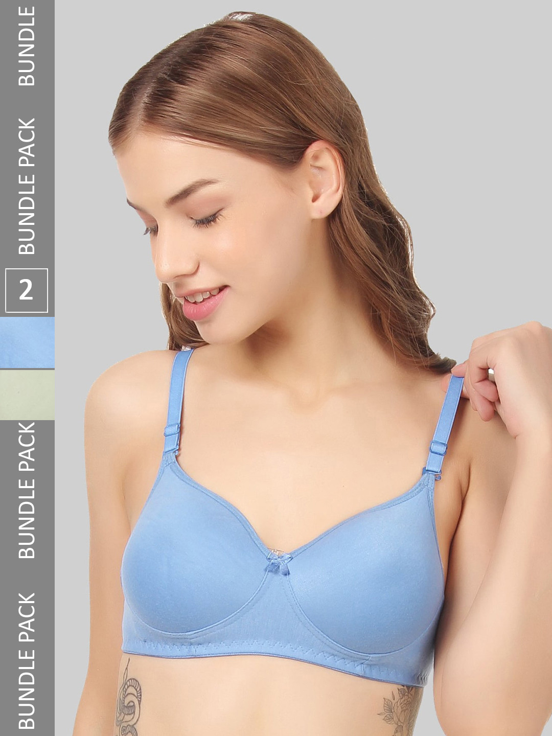 

FUNAHME Pack Of 2 Lightly Padded Full Coverage All Day Comfort Seamless T-Shirt Bra, Blue