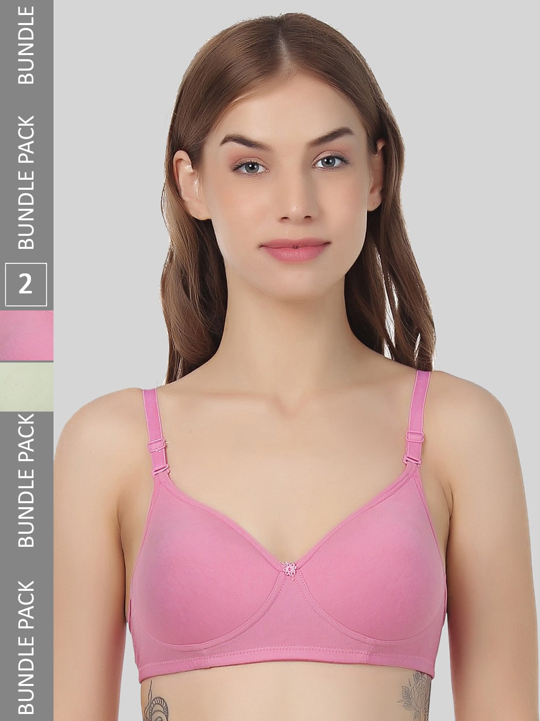 

FUNAHME Pack Of 2 Lightly Padded Full Coverage All Day Comfort Seamless T-Shirt Bra, Rose