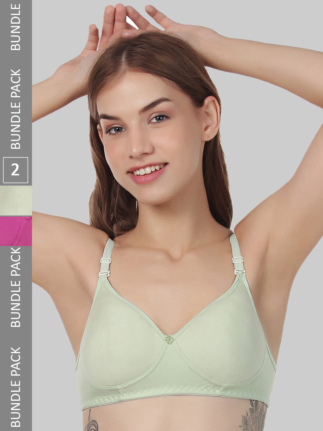 

FUNAHME Pack Of 2 Non-Wired Lightly Padded Seamless T-Shirt Bra With All Day Comfort, Magenta