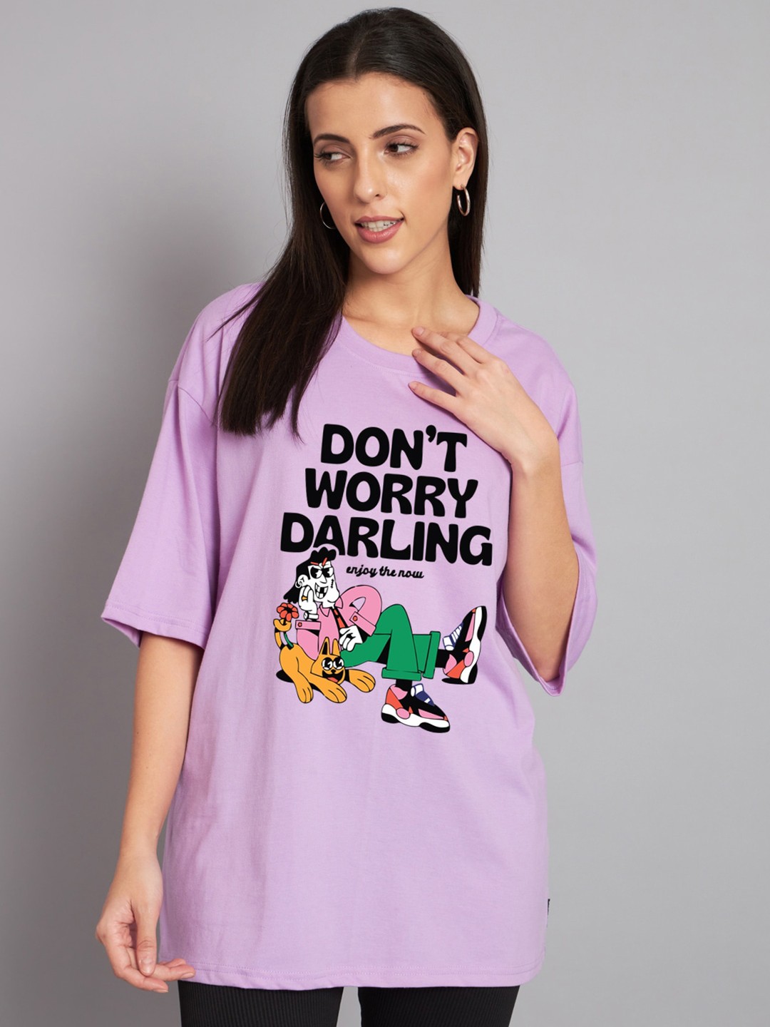 

Imsa Moda Typography Printed Oversized Cotton T-shirt, Lavender