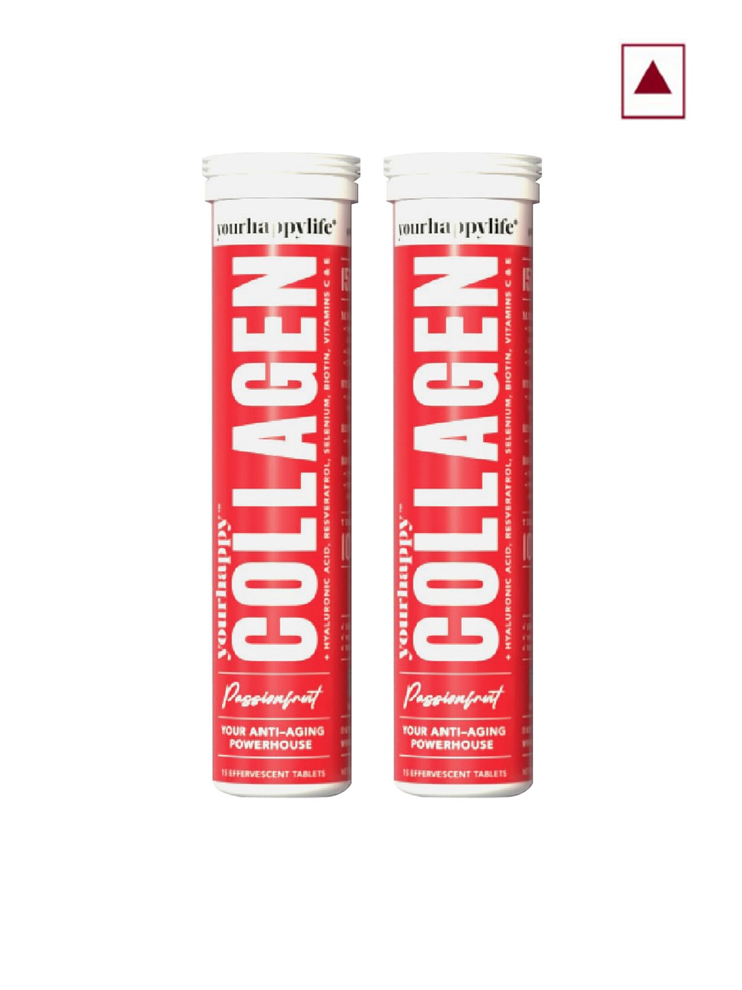 

yourhappylife Set of 2 Collagen Tablets For Youthful Glowing Skin - 15 Fizz Tablets Each, Red