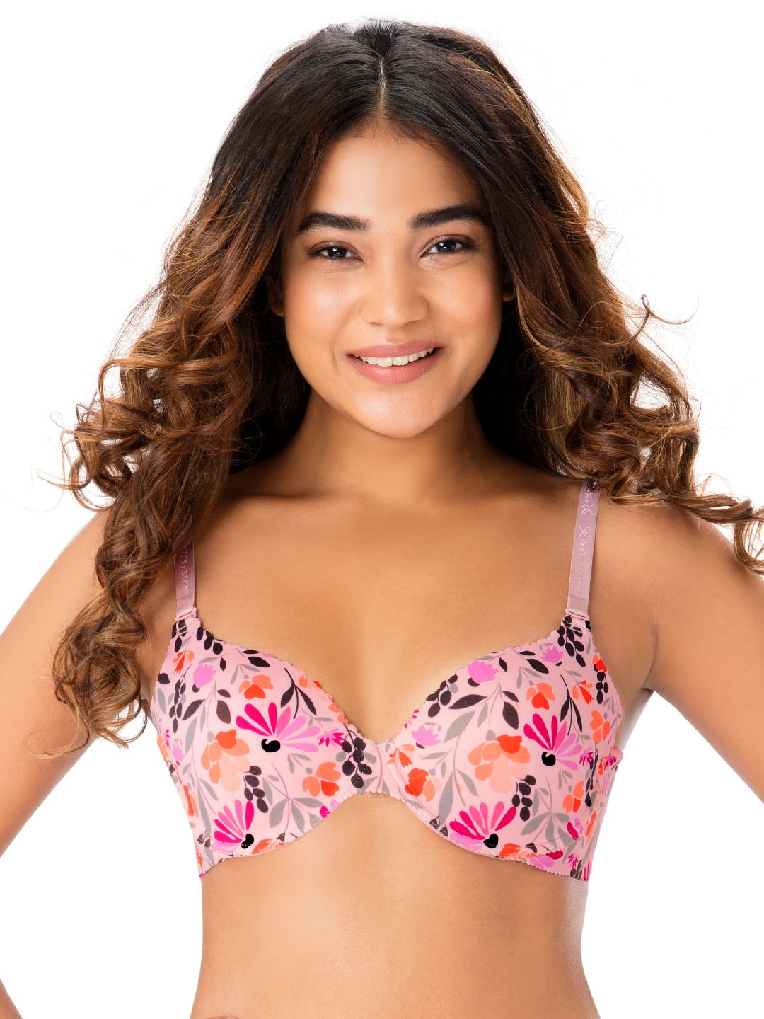 

PrettySecrets Pink Printed Underwired Lightly Padded T-shirt Bra