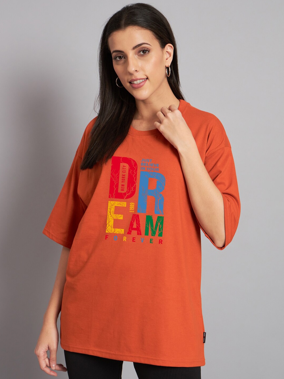 

Imsa Moda Typography Printed Oversized Cotton T-shirt, Orange