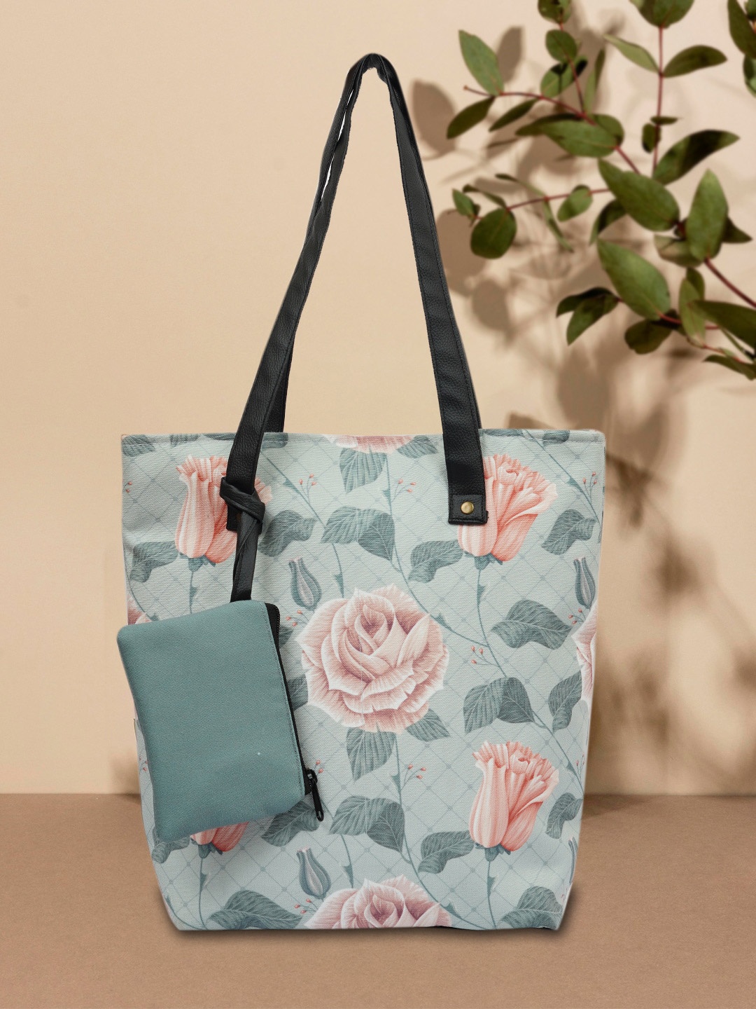 

DressBerry Printed Oversized Structured Tote Bag with Tasselled, Green