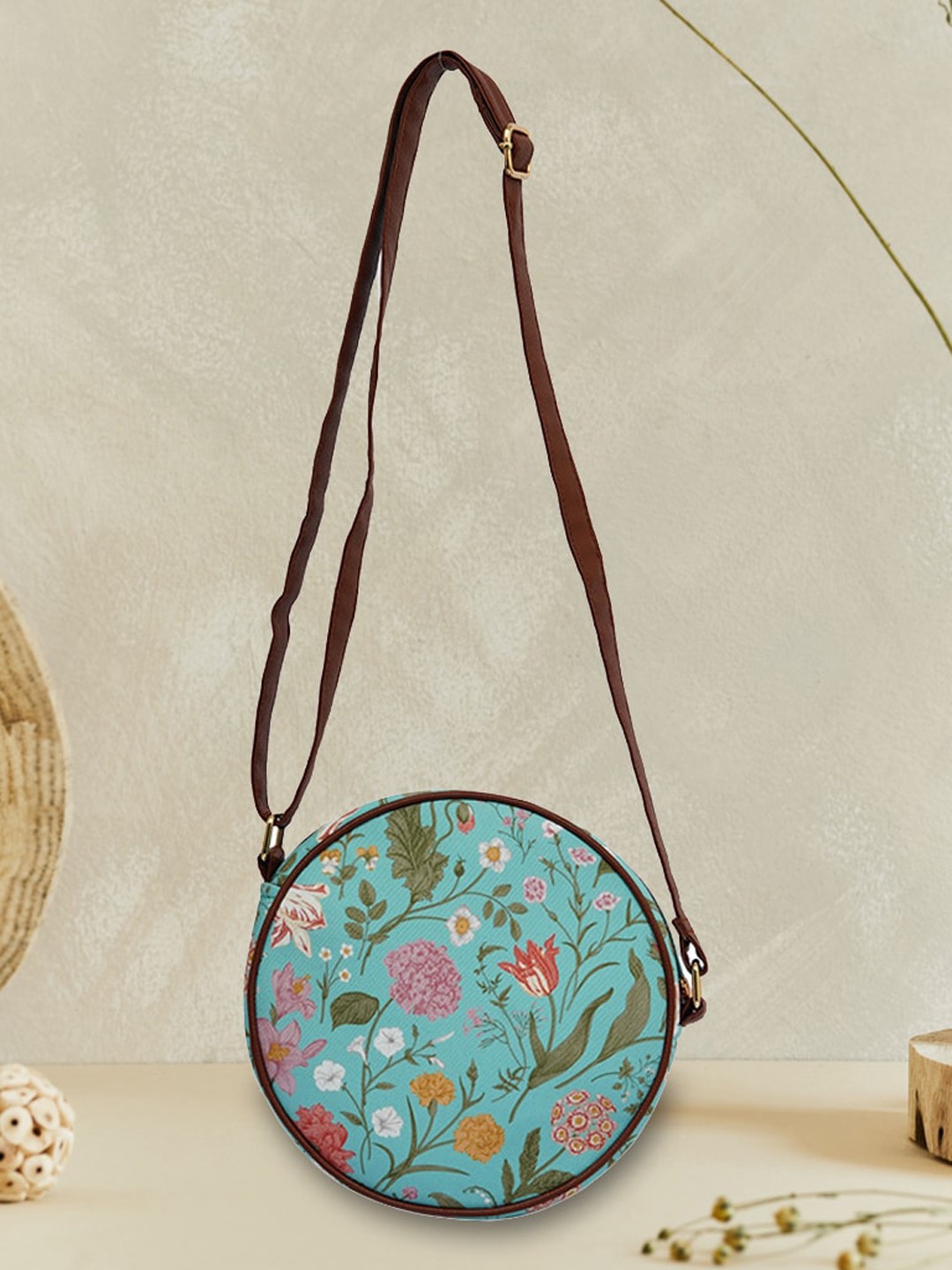 

DressBerry Floral Printed Structured Sling Bag, Green