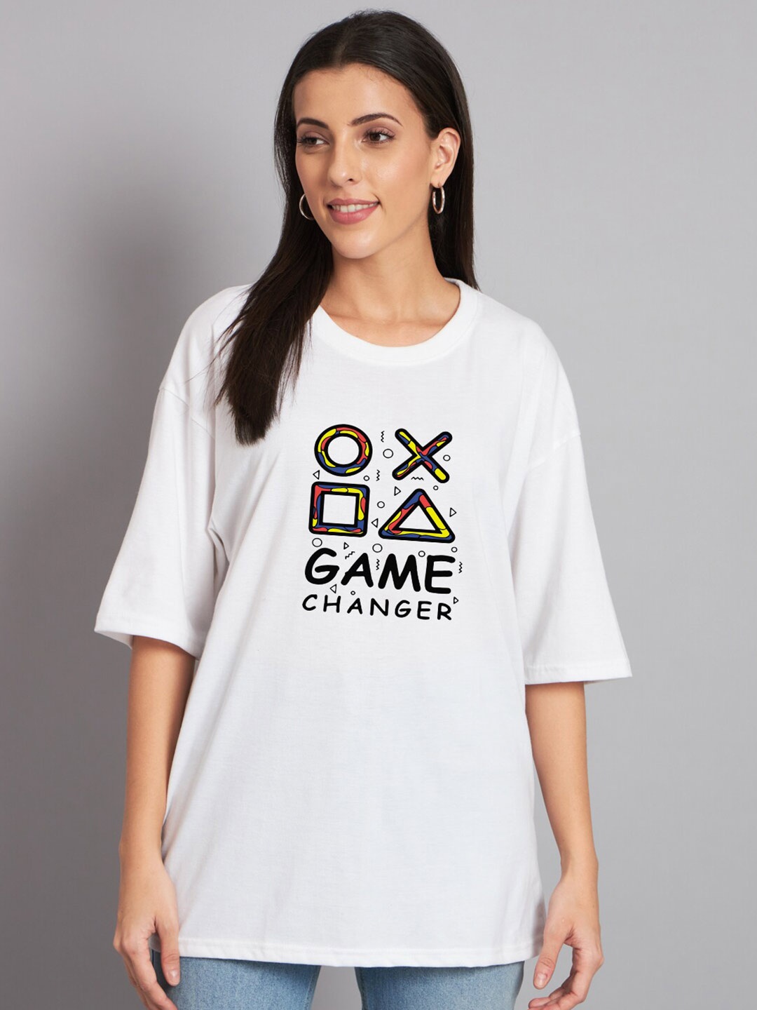 

Imsa Moda Typography Printed Oversized Cotton T-shirt, White