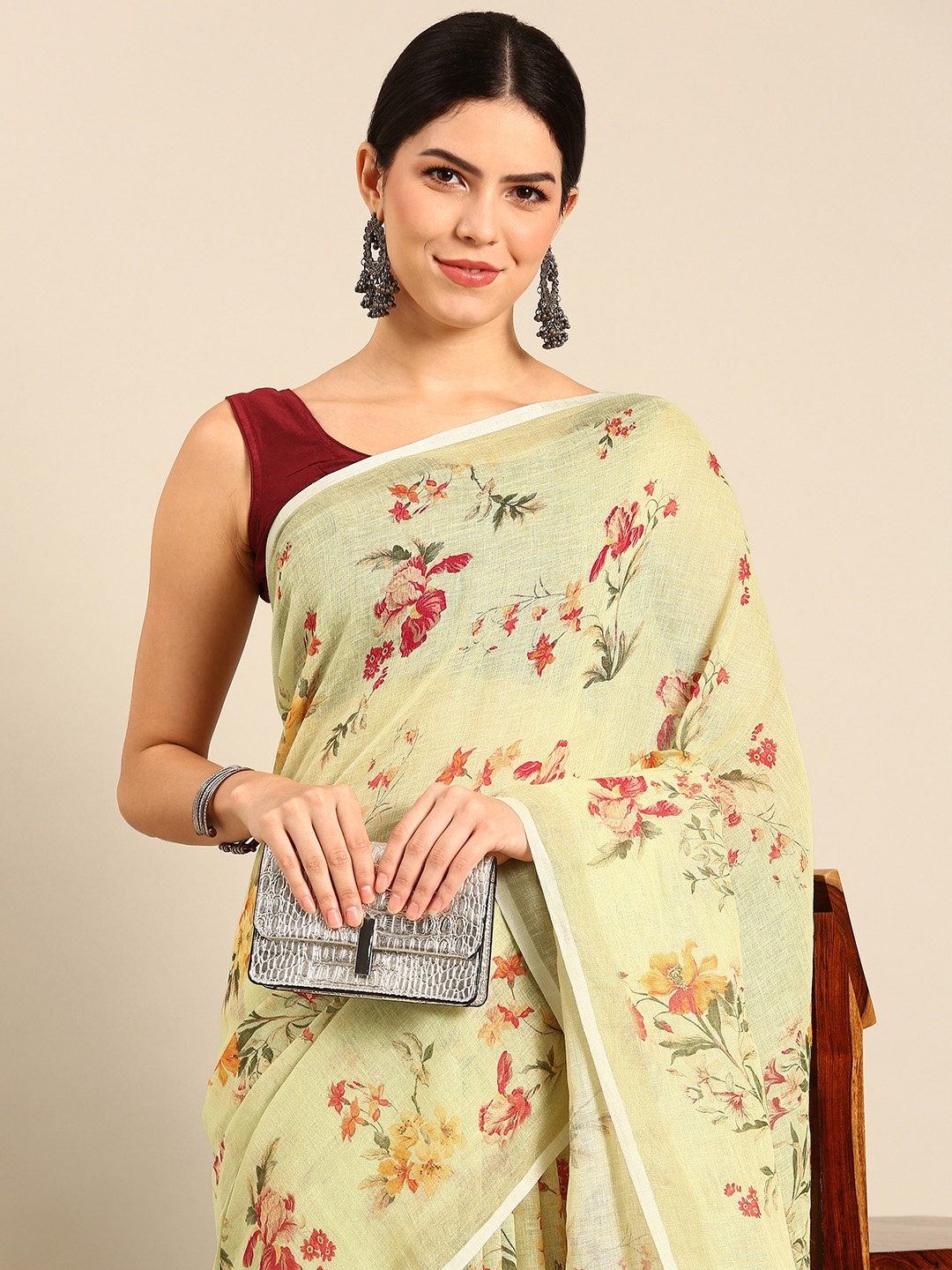 

Simaaya Floral Kota Saree, Yellow