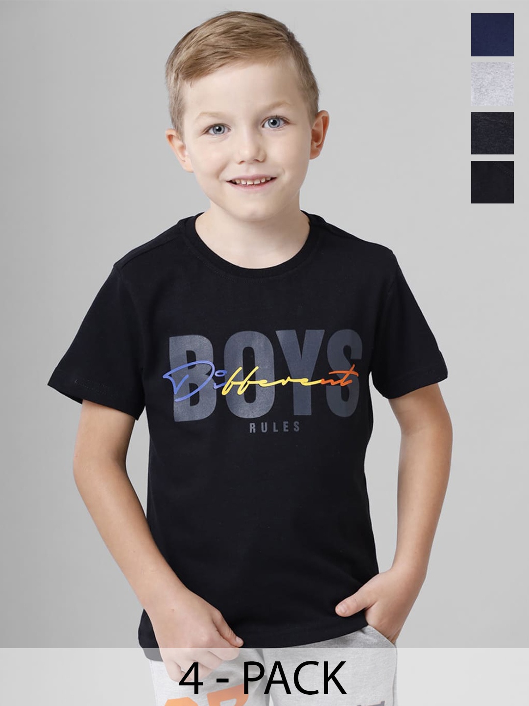 BAESD Boys Multicoloured Typography 5 Printed T-shirt, Multi